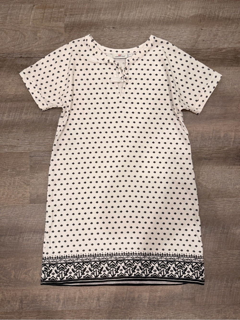 Vineyard Vines Linen Blend Beach Cover Up Dress White Black Print Size 6 Coastal